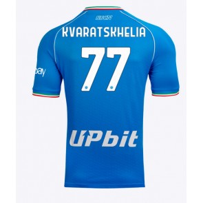 SSC Napoli Khvicha Kvaratskhelia #77 Hjemmebanetrøje 2023-24 Kort ærmer